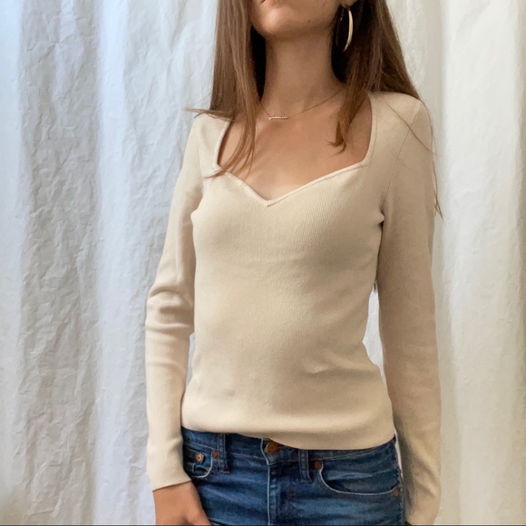 NWT Sweetheart Neckline Beige Sweater - Picture 2 of 13